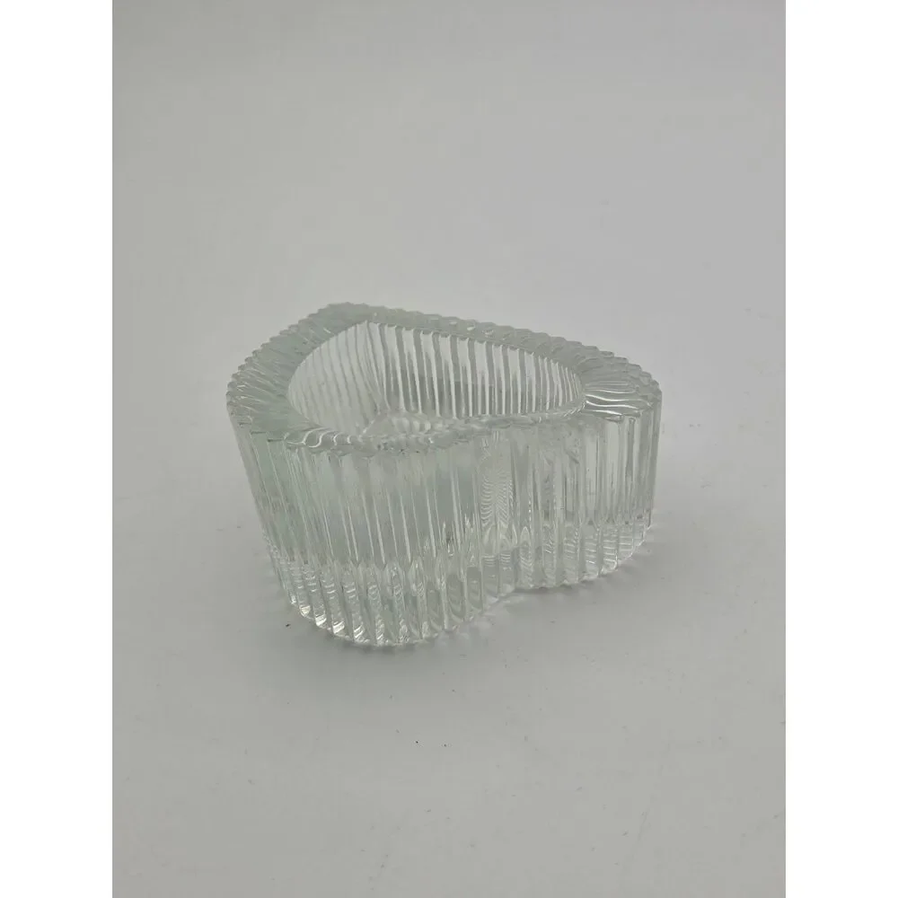 Vintage Mikasa Crystal Slanted Heart Tealight Votive Candle Holder Trinket Dish